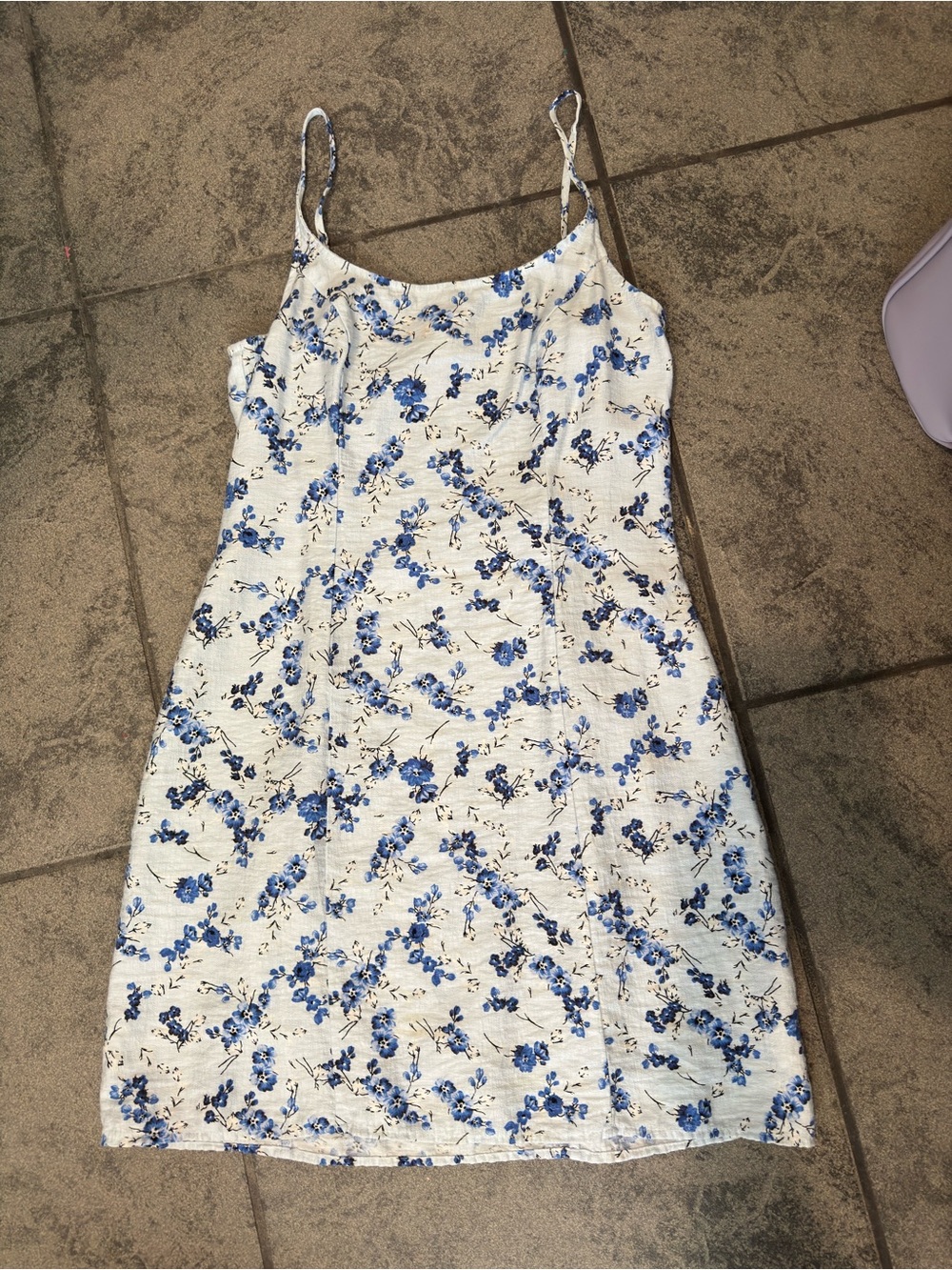 Sleeveless White Dress with Blue Floral Print